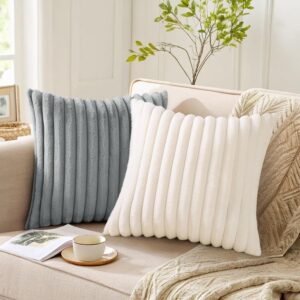 Faux Fur Stripped Cushion Ribbed Throw Pillow - Image 5
