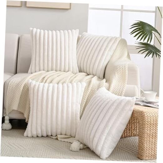 Faux Fur Stripped Cushion Ribbed Throw Pillow - Image 4