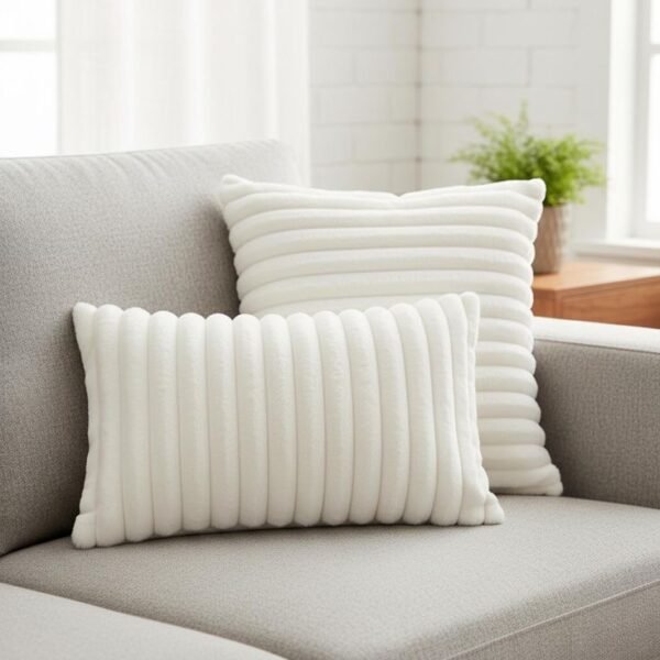 Faux Fur Stripped Cushion Ribbed Throw Pillow - Image 3
